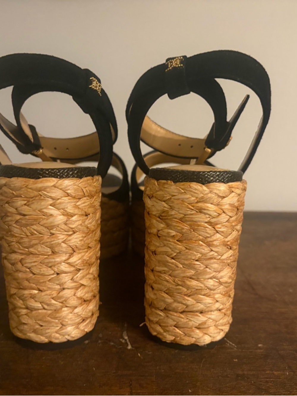 Sam Edelman Espadrille Wedge Sandals Black Raffia Platform Size 6 Summer Staple - Picture 2 of 10